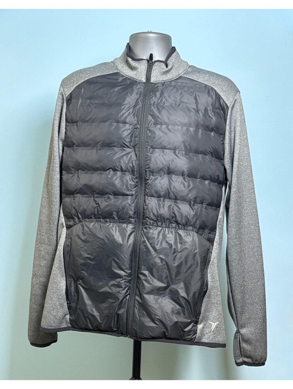 Old Navy Active Hybrid Jacket Womens Large Gray Puffer Quilted Fleece Running